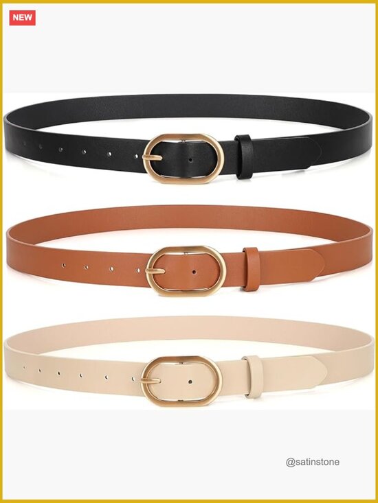 3 Pack Plus Size Faux Leather Belts with Gold Buckle for Women main image 6